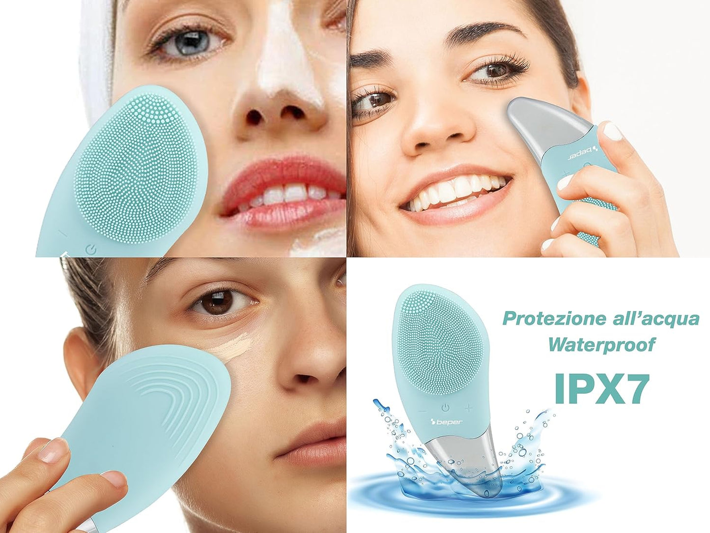 BEPER P302VIS002 Cepillo De Limpieza Facial, 5W, Silicona, Impermeable, Tecnología Sónica, Recargable Mediante Cable USB, Batería, Ideal Para Todo Tipo De Piel, Azul
