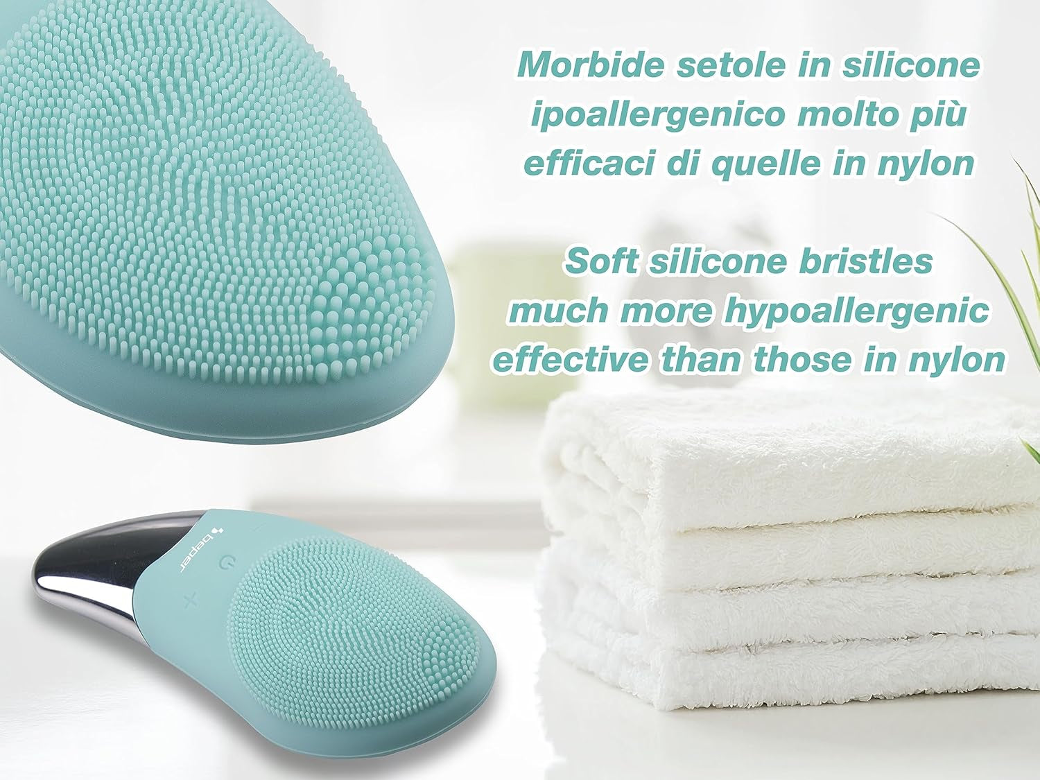 BEPER P302VIS002 Cepillo De Limpieza Facial, 5W, Silicona, Impermeable, Tecnología Sónica, Recargable Mediante Cable USB, Batería, Ideal Para Todo Tipo De Piel, Azul